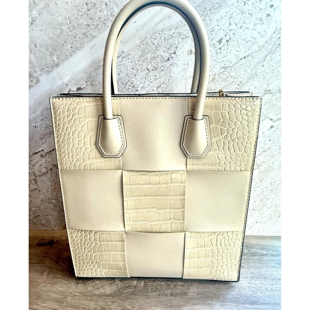 Michael Kors Mercer Medium NS Tote Bag & Matching Wallet Set Buff Croc NWOT